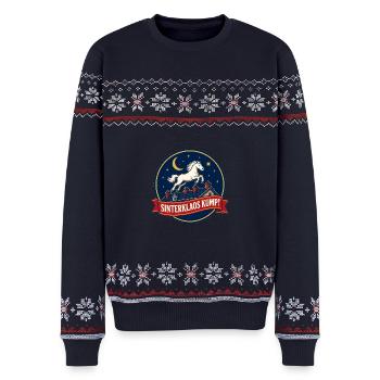 Sinterklaos kump! - Unisex Premium Organic Weihnachtspullover - Navy - Vorne - AI Model Female 172 light (172cm) & AI Model Male 178 light (178cm)
