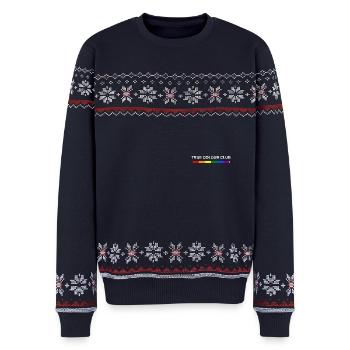 TRUE COLOUR CLUB – Rainbow Pride Farbbar - Unisex Premium Organic Weihnachtspullover - Navy - Vorne - AI Model Female 172 light (172cm) & AI Model Male 178 light (178cm)