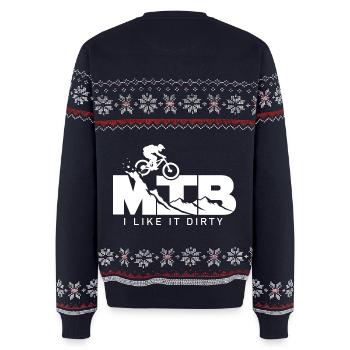 MTB Schmutzige Trails - Unisex Premium Organic Weihnachtspullover - Navy - Hinten - AI Model Male 178 light (178cm)