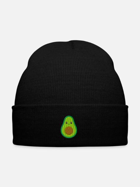 Avocado mit Gesicht bestickt - Bestickte Wintermütze - Schwarz