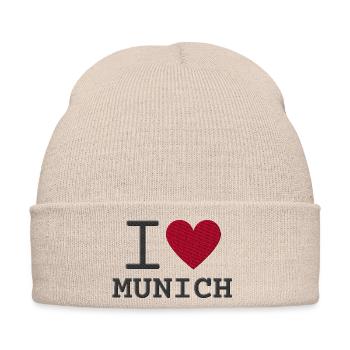 Ich liebe München mit Herz bestickt - Bestickte Wintermütze - Beige - Vorne