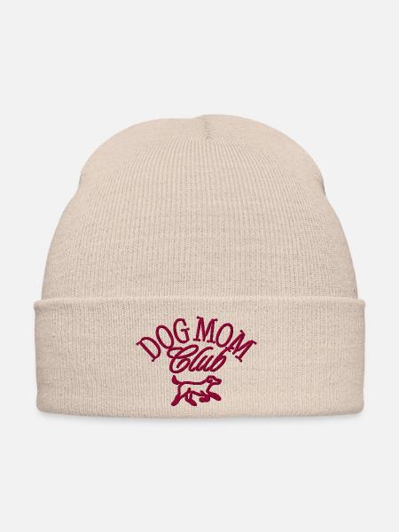 Dog Mom Club bestickt - Bestickte Wintermütze - Beige