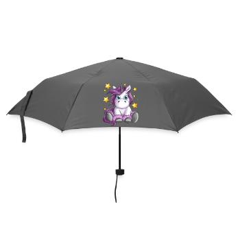Flauschiges Einhorn mit Sterne Illustration Motiv - Regenschirm (klein) - Grau - Vorne