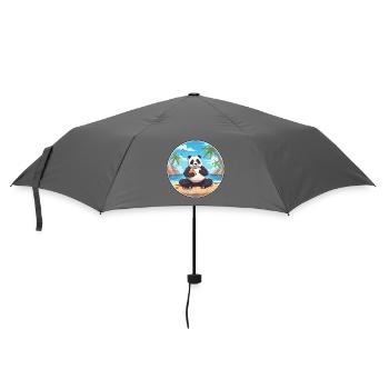 Panda-Cartoon-Yoga-Strand-Sommer-Illustration - Regenschirm (klein) - Grau - Vorne