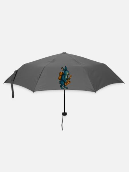 Blue Rabbit with Saxophone - Umbrella (small) - grey