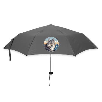 Wolf Aquarell Karikatur Kawaii Haustier Tier Bunt - Regenschirm (klein) - Grau - Vorne