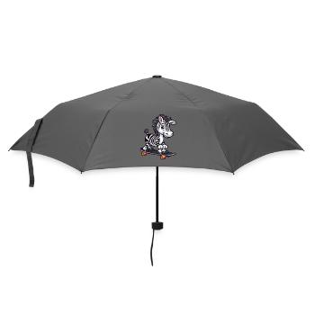 Lustiges Zebra Kawaii Cartoon Haustier spielt Skateboard - Regenschirm (klein) - Grau - Vorne