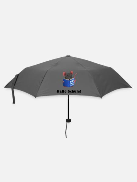 Hallo Schule - Ratte mit Buch Tschüss Kindergarten - Regenschirm (klein) - Grau