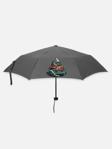 Kraftgipfel – Hantelscheiben mit Berg - Regenschirm (klein) - Grau