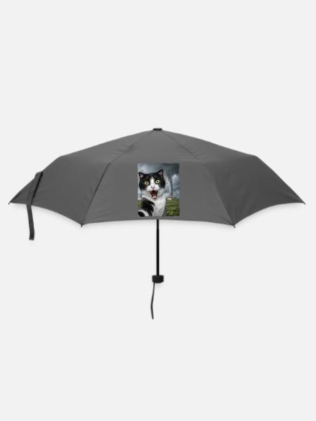 Schwarz-weiße Katze Selfie mit Tornado - Regenschirm (klein) - Grau