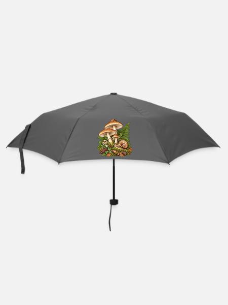 Waldpilze und Blattwerk - Regenschirm (klein) - Grau
