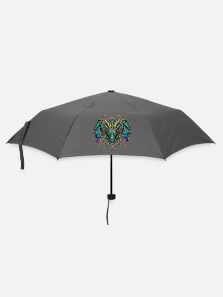 Drachenwappen – Türkiser Drache mit Edelsteinen - Regenschirm (klein) - Grau