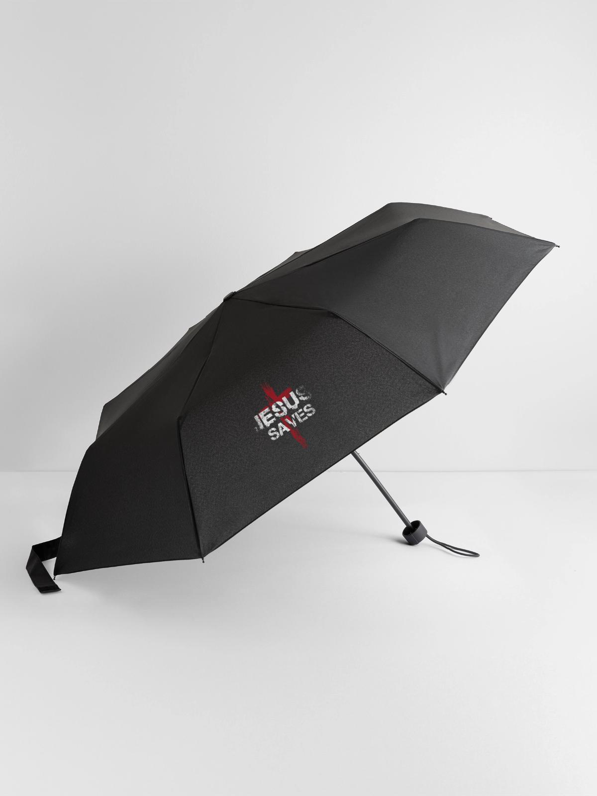 Jesus Saves - Regenschirm (klein) - Schwarz - Vorne