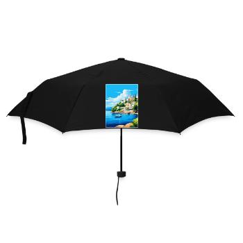 Porto Heli Griechenland Vintage Reiseplakat Souvenir - Regenschirm (klein) - Schwarz - Vorne