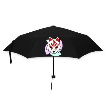 Rote Kitsune Maske - Tribal Muster - Regenschirm (klein) - Schwarz - Vorne