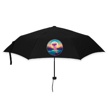Qualle bunte Aquarell-Karikatur Kawaii Haustier - Regenschirm (klein) - Schwarz - Vorne