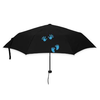 Pregnancy footprint hand boy baby belly - Umbrella (small) - black - Front