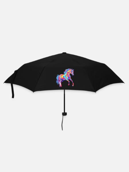 Pferd buntes Aquarell Karikatur Kawaii Tier - Regenschirm (klein) - Schwarz