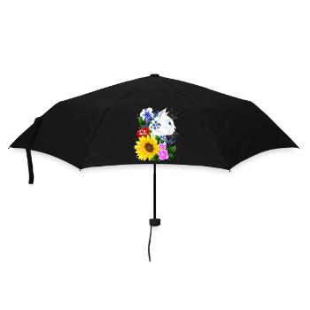 Katze Kater Kitten Blumen Blüten Katzen Cat - Regenschirm (klein) - Schwarz - Vorne
