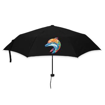 Delphin Bunte Aquarell-Tierillustration - Regenschirm (klein) - Schwarz - Vorne