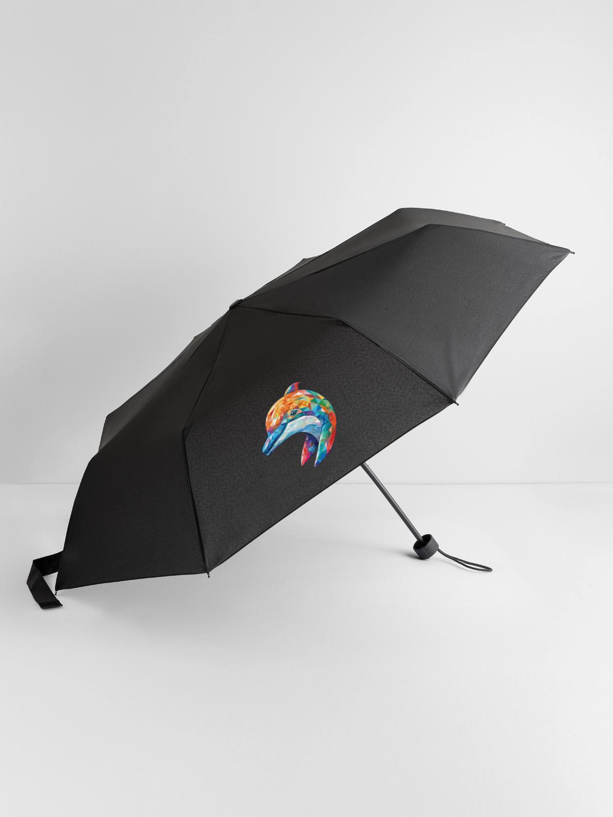 Delphin Bunte Aquarell-Tierillustration - Regenschirm (klein) - Schwarz - Vorne