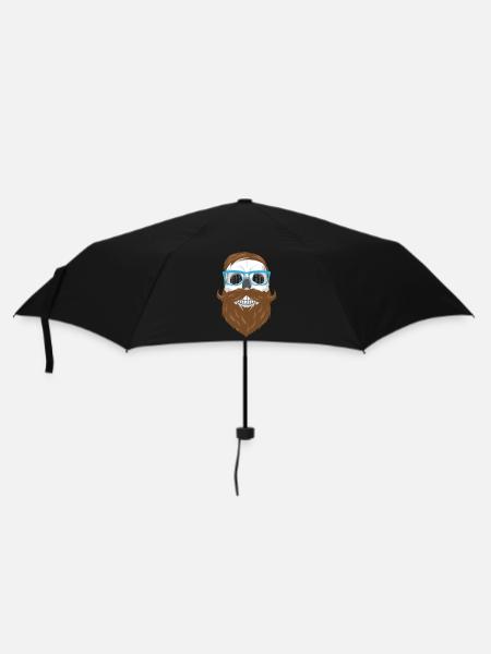 Hipster Totenkopf - Skull mit Bart und Brille - Regenschirm (klein) - Schwarz