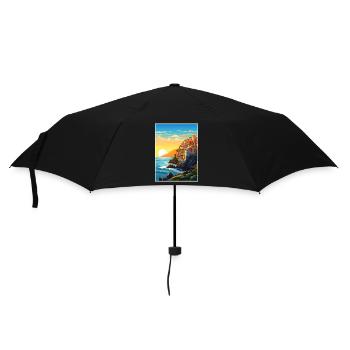 Cinque Terre Italien Dekoration Patmos Reiseposter - Regenschirm (klein) - Schwarz - Vorne