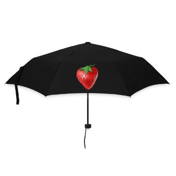 Erdbeere - Realistisch gemalte rote Frucht - Regenschirm (klein) - Schwarz - Vorne