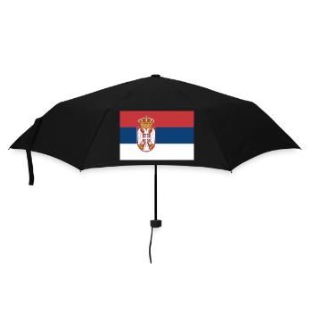 Serbien – Flagge mit Wappen und Krone - Regenschirm (klein) - Schwarz - Vorne