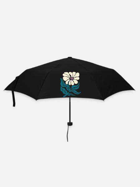 Retro-Blume - Regenschirm (klein) - Schwarz