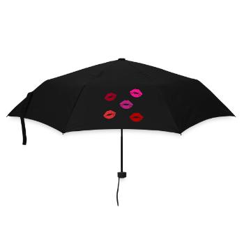 Kussmünder - Bunte Lippenabdrücke Muster - Regenschirm (klein) - Schwarz - Vorne