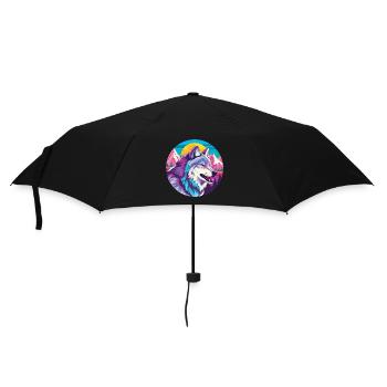 Wolf Aquarell Karikatur Kawaii Haustier Tier Bunt - Regenschirm (klein) - Schwarz - Vorne