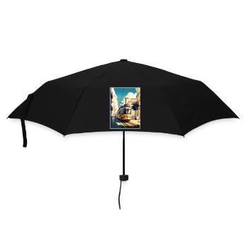 Lissabon Portugal Tram Vintage Reiseposter WPA Kunst - Regenschirm (klein) - Schwarz - Vorne