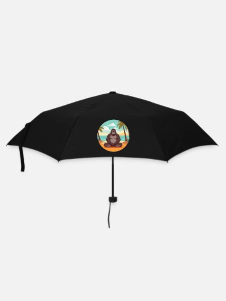 Gorilla-Karikatur-Yoga-Strand-Sommer-Illustration - Regenschirm (klein) - Schwarz