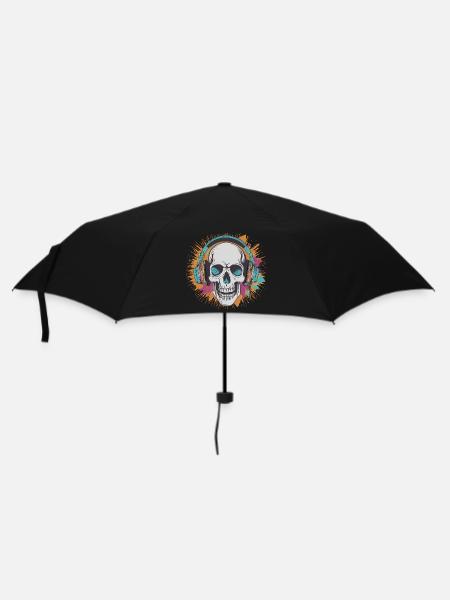 Totenkopf mit Kopfhörern - Regenschirm (klein) - Schwarz