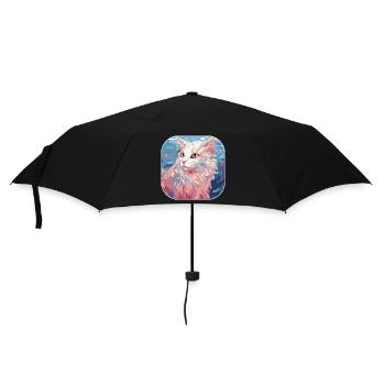 Buntes Aquarellglas der amerikanischen Curl-Katzenrasse - Regenschirm (klein) - Schwarz - Vorne