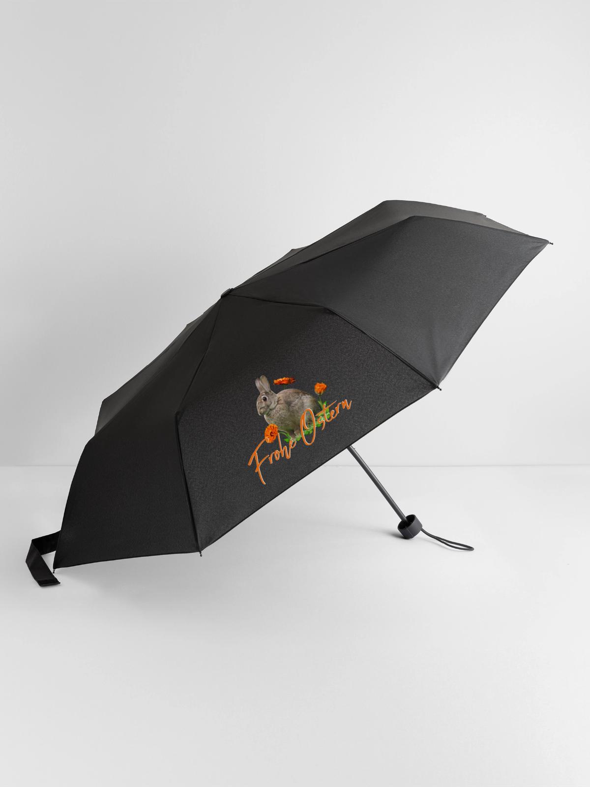 Frohe Ostern Osterhase - Regenschirm (klein) - Schwarz - Vorne