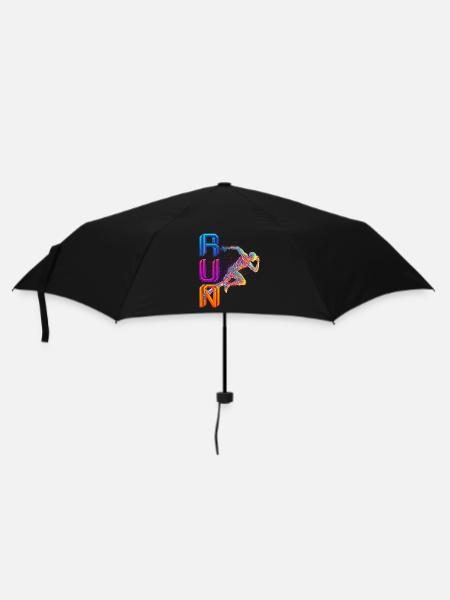 RUN - buntes Läufer Motiv - Regenschirm (klein) - Schwarz