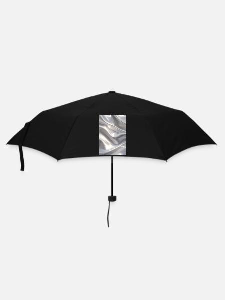 Metallischer Satinfluss in Silber - Regenschirm (klein) - Schwarz