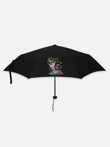 Lesende Seele im Schmetterlingsgarten - Regenschirm (klein) - Schwarz