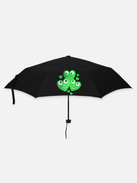 niedliche grüne Herzchen mit Lächeln  - Regenschirm (klein) - Schwarz