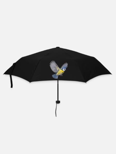 Blaumeise im Flug – blaugelbes Gartenvogelmotiv - Regenschirm (klein) - Schwarz