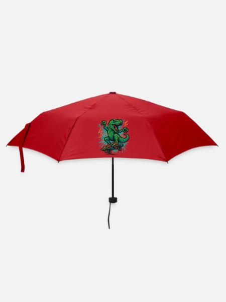 Dino mit Skateboard - Regenschirm (klein) - Rot