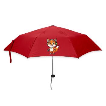 Fuchs Lustige Zeichentrickfigur Kopfhörer Musik - Regenschirm (klein) - Rot - Vorne