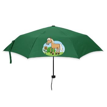Lustiges Pferd auf Wiese - Regenschirm (klein) - Flaschengrün - Vorne
