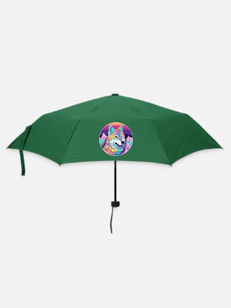 Wolf Aquarell Karikatur Kawaii Haustier Tier Bunt - Regenschirm (klein) - Flaschengrün