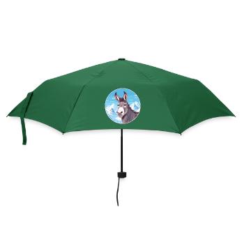 Esel Aquarell Karikatur Kawaii Haustier Tier Farbe - Regenschirm (klein) - Flaschengrün - Vorne