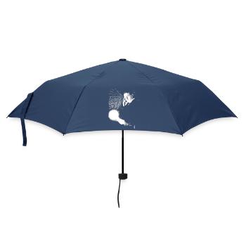 Nikola Tesla with light bulb and Tesla coil - Umbrella (small) - navy - Front