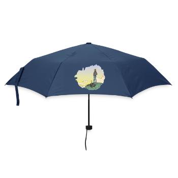 Der abenteuerlustige Fuchs – Horizon & Vélo - Regenschirm (klein) - Navy - Vorne