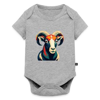 Ram Cartoon Figur Buntes Haustier Tier - Baby Premium Kurzarmbody - Grau meliert - Vorne